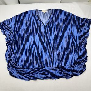 Michael Michael Kors Women's Large Blue V-Neck Pullover Blouse Kaftan Top Eyelet